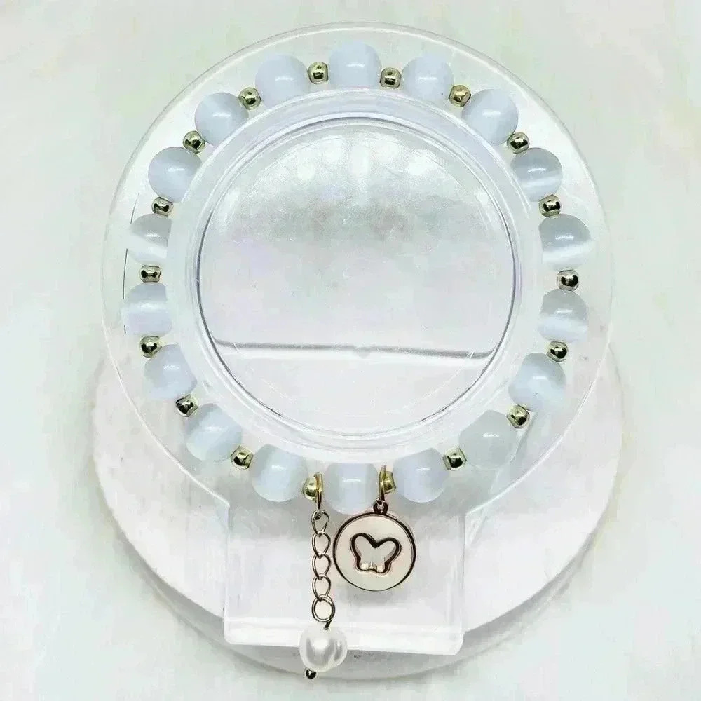 Butterfly Charm Moonstone Beaded Bracelet